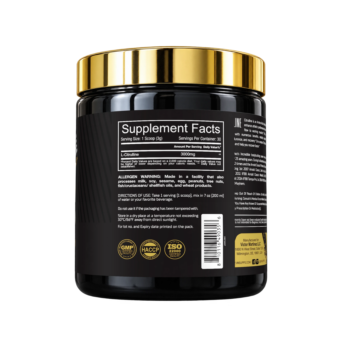 FG-VM-077 | facts | L-Citrulline 3000 mg Unflavored, Supplement Facts side